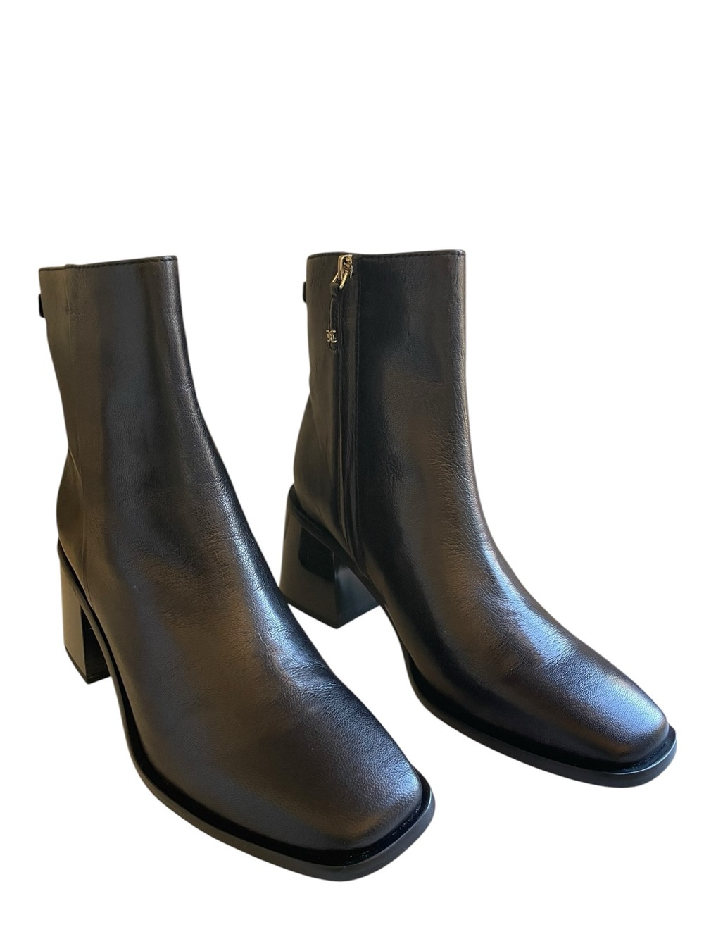 Sam Edelman Winnie Black Leather Square-Toe Block Heel Ankle Boots 6 1/2 NEW